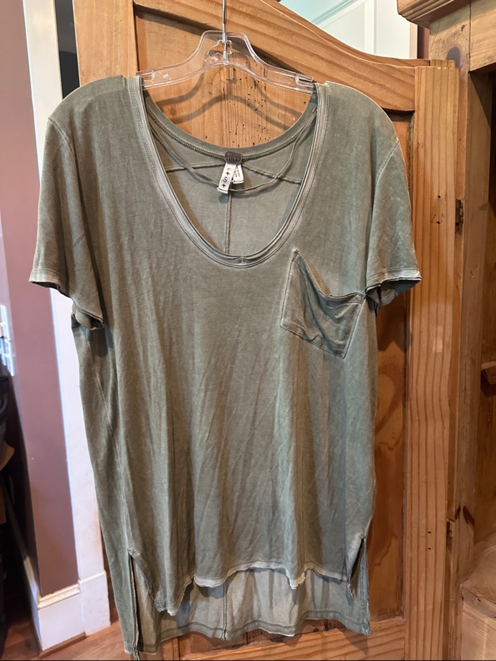 We The Free Washed Olive Scoop Neck Short Sleeve Tee with Pocket